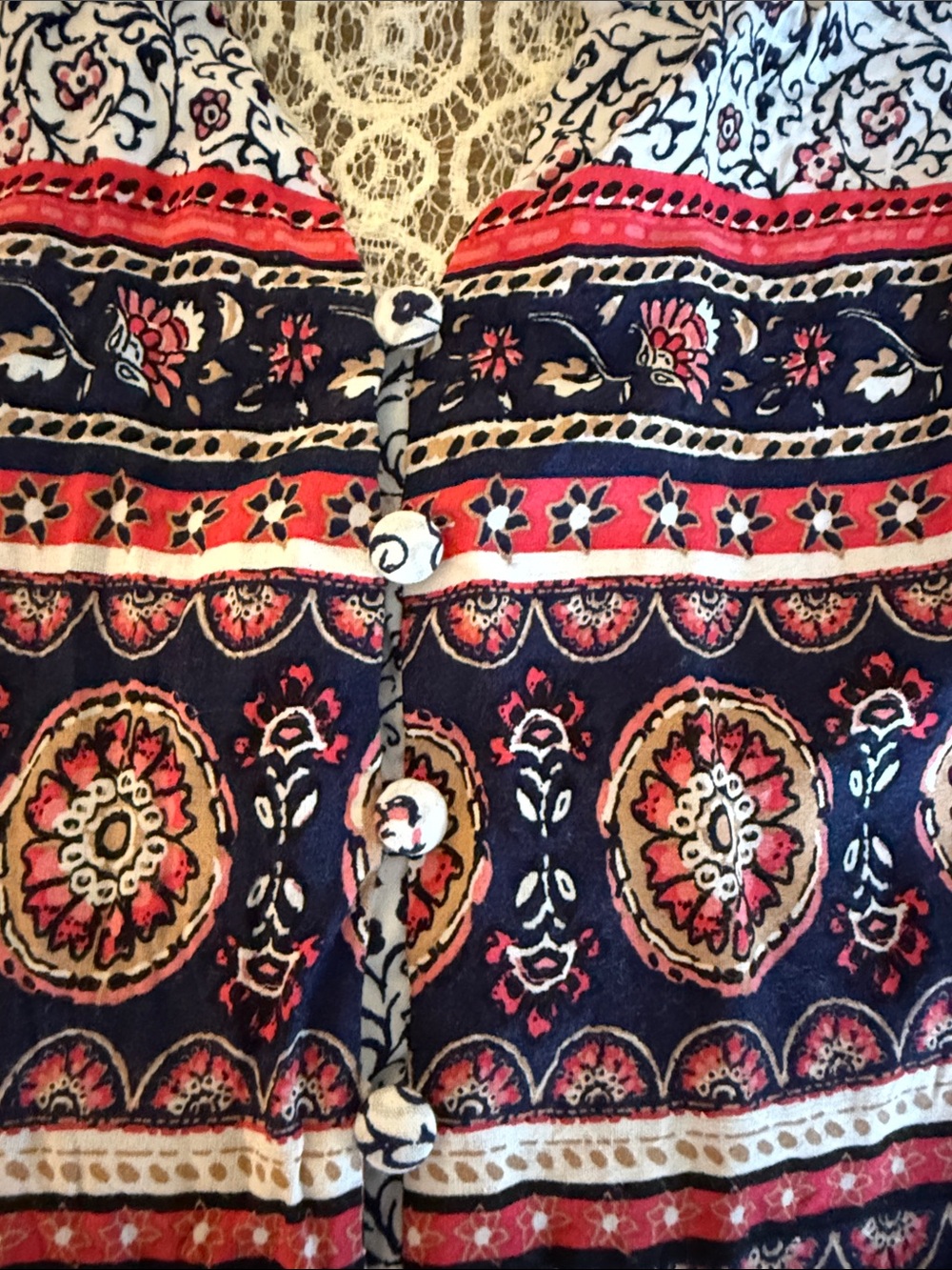 Umgee White Floral Print Mini Dress with Navy and Red Accents - Picture 3 of 10